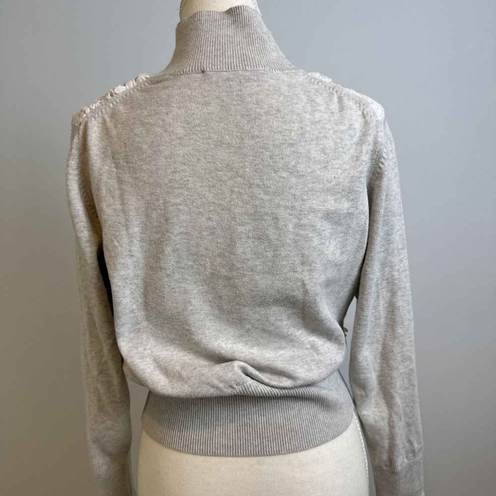 French Connection Floral Lace Sweater Womens S Gray Ivory Mock Neck Romantic - Picture 6 of 11